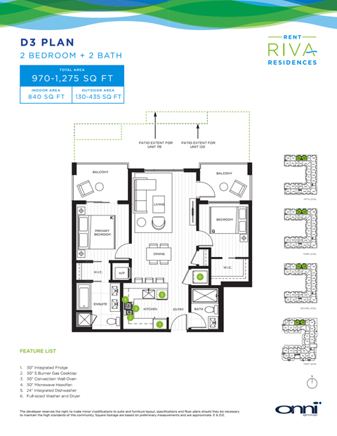 Floor plan for 2 beds, 2 baths, 840 sqft